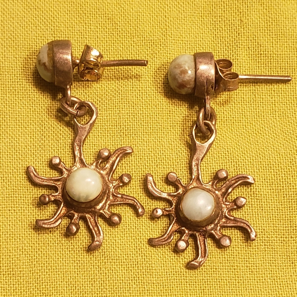 Silver Gemstone Sun Earrings